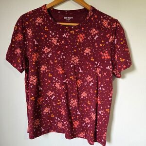 EUC OLD NAVY RED FLORAL COTTON TEE SIZE M